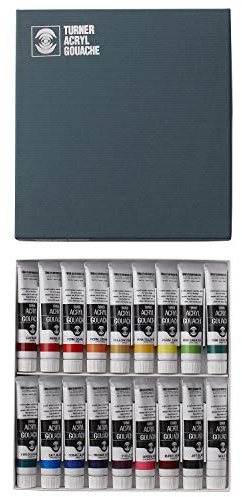 Turner Acrylic Paint Set Artist Acryl Gouache - Super Concentrated Vibrant Acrylics, Fast Drying, Velvety Matte Finish - [Set of 18 | 20 ml Tubes]