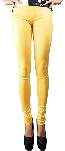 Pantalon legging Locomo en similicuir, taille haute, semi brillant, couleur unie, FFT215DBLU - Jaune - Taille unique