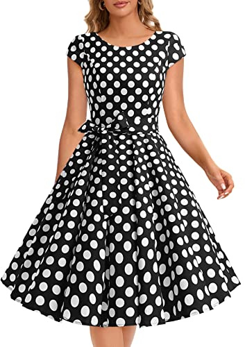 Dressystar 50-talsklänning för kvinnor, vintagestil, A-linje, rockabilly, lockärm, fest- och snurrklänning