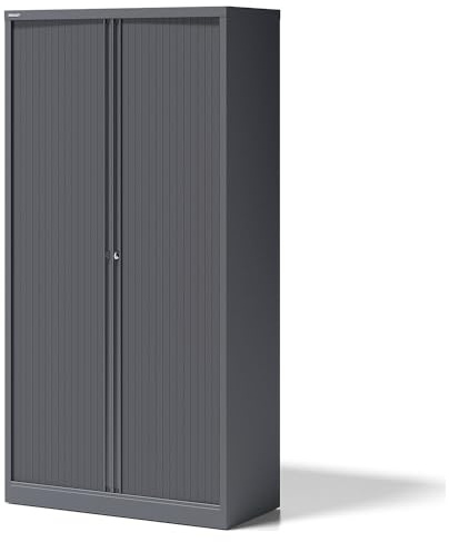 BISLEY Rollladenschrank Essentials mit 4 Fachböden für 5 Ordnerhöhen, Metall, 9634 Rollladen Anthrazit, Korpus Anthrazitgrau, 47 x 100 x 198 cm