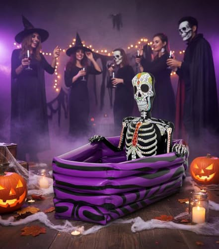 Halloween Inflatable Drinks Cooler - Coffin Shaped Inflatable Cooler with Day of the Dead Skeleton - Day of the Dead Festival Halloween Party Decoration