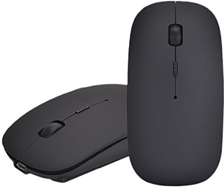 KINGCOO Bluetooth Mouse Senza Fili, Ultra-Sottile Portatile Ricaricabile Bluetooth 3.0 Mouse Ottico,800/1200/1600 DPI Regolabile per Computer MacBook Tablet (Nero)