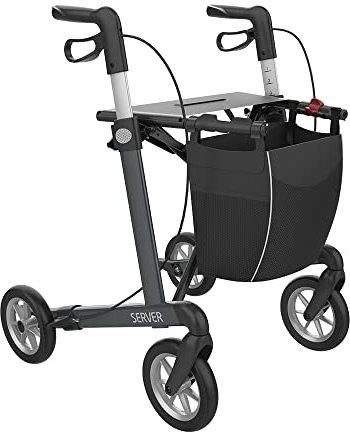 Rehasense Server Aluminium Leichtgewichtrollator anthrazit L - 62 cm TPE-Bereifung