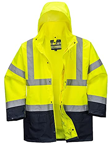 Portwest S766 Winter Warnschutz Jacke Abnehmbare Ärmel Verschweißte Nähte | Gelb/Marine, 5XL, EN ISO 20471 Klasse 3, UPF 40+, EN 342, 300D Oxford Polyester Reflektierend, PU-Beschichtet 100% Polyester