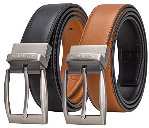HUGH BUTLER - 2in1 Ledergürtel Herren - Doppelseitiger Herrengürtel aus Echtem Leder - Universale Größe - Geeignet für formelle und alltägliche Anlässe - Schwarz und Braun