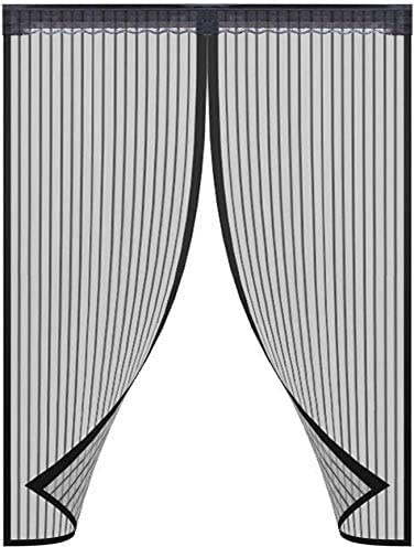 Fly Screen Magnetic Screen Door Cover Double Mesh Curtain with Full Frame Magic Tape Magic Instant Mesh Door for Front Door and Home Outside Kids/Pets Walk Through Easily (72X80 in Black)