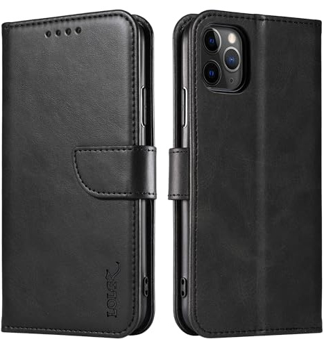 LOLFZ Hülle für iPhone 11 Pro, Premium PU Leder Handyhülle mit Kartenfach Ständer Magnetische Klapphülle für iPhone 11 Pro - Schwarz
