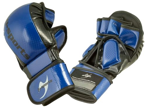 Ju-Sports MMA Sparring Handschuhe Carbon - blau, PU I Allkampf/MMA Handschuhe mit Handrückenpolster I Robuster Daumen- & Ballenschutz fürs Training