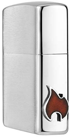 ZIPPO – Sturmfeuerzeug, Side Flame, Mini Emblem Attached, Chrome Brushed, nachfüllbar, in hochwertiger Geschenkbox