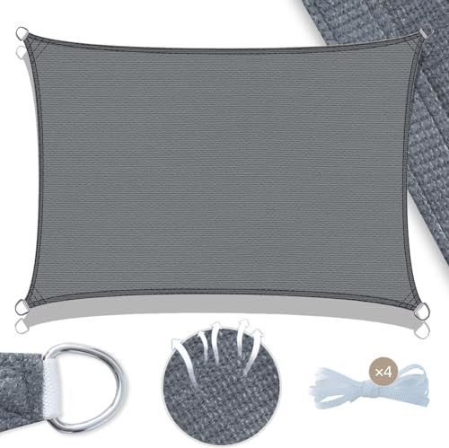 UMI Sonnensegel 3x4m Rechteckig HDPE Winddurchlässig 95% UV Schutz mit Seilen für Garten Balkon Terrasse Camping-Anthrazit