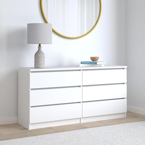 WHATSIZE ENTERPRISE Large Chest of Drawers for Bedroom, 6 Drawer White Dresser with Metal Runners, Bedroom Furniture Storage Cabinet for Clothes, Contemporary Design, Easy Assembly