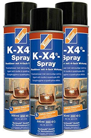 TECHNOLIT Rostlöser-Spray K-X-4 | 3x 500 ml Rostentferner mit MoS2 | Schmiermittel zur Konservierung | Feuchtigkeitsverdrängend & Silikonfrei | Für Industrie, Werkstatt sowie KFZ-Bereich