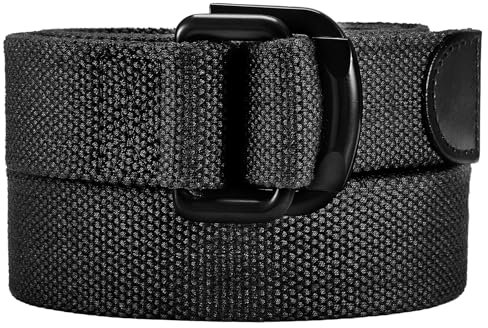 Bluecton Gürtel Herren Stoffgürtel Gürtelgröße 150 cm Doppelring Männer Gürtel Schwarz