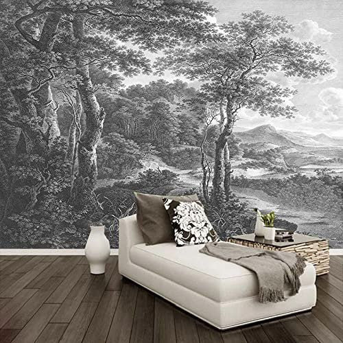 QMTZDQ Papier peint Rétro Noir Et Blanc Forêt Arbre Mural Salon TV Canapé Chambre Fresque,400x280cm