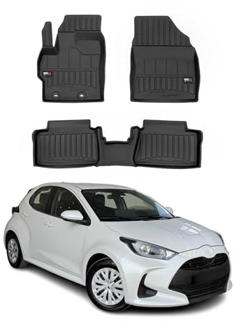 OMAC Fußmatten für Toyota Yaris Hybrid 2020-2026 Gummi 3X Schwarz | Premium, Gummimatten, Automatten, Allwetter, fahrzeugspezifisches Produkt, 3D-Passform, Antirutsch, wasserdicht