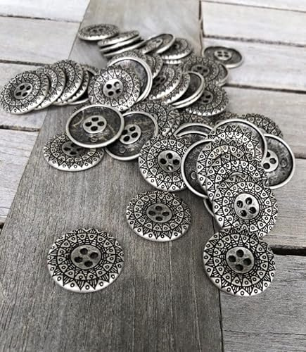 silber antik flache Metall Knöpfe 4 Loch 15mm, 18mm oder 25mm (10 Stück) (15mm)