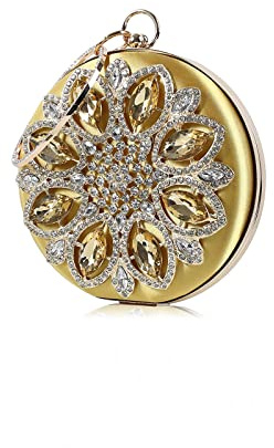 CORIOS Damen Strass Abendtasche Elegant Rund Brauttasche Diamant Clutch Bag Luxus Handgelenktasche Abnehmbarer Kette Handtasche Klein Tasche für Hochzeit Abendparty Tanzparty Geburtstag Gold