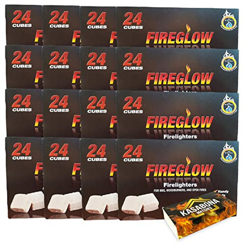 Fireglow Firelighters Bulk Pack Hotspot Burners BBQ Coal Wood Burners with KasaBona Safety Matches – 24 Firelighters