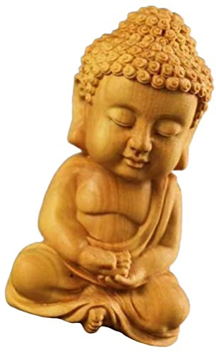 GANAZONO Madera Antigua Sakyamuni Buda Estatua Adornos Estatua Sentada Buda Escultura Figura Pequeño Bolsillo Madera Tallada para La Felicidad Prosperidad