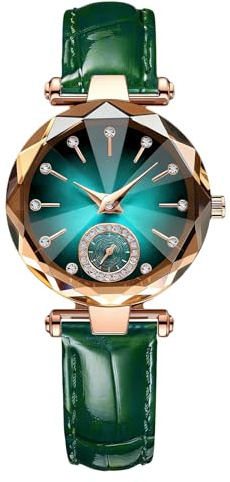 RORIOS Relojes de Mujer Analógico de Cuarzo con Correa en Cuero Diamante Damas Impermeable de Pulsera para Mujer
