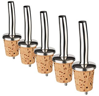 5er-Pack Ausgießer mit Korken für Spirituosen und Liköre – Flaschenausgießer mit Naturkorken – perfekte Dosierung von Cocktails – geschmacks- und geruchsneutral – Flaschenhälse 17-21mm