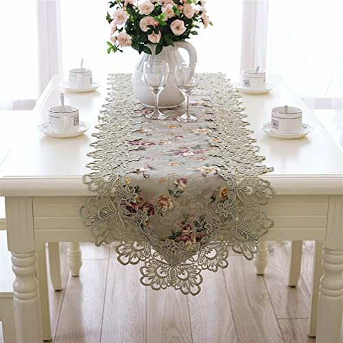 Tischläufer Home Tischwäsche Floraler Jacquard-Spitzen-Tischläufer, Stickerei, Tischdecke, Tischdekoration, verschiedene Größen for Esstisch, waschbarer Tischläufer Für Partys, Hochzeiten, Esstische (
