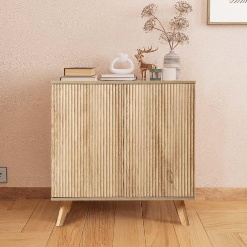 affeivul Accent Storage Cabinet, Modern Accent Buffet Cabinet with Adjustable Shelves, Freestanding Sideboard with Double Doors, Accent Cabinet with 2 Doors for Hallway Entryway Living Room (Natural)