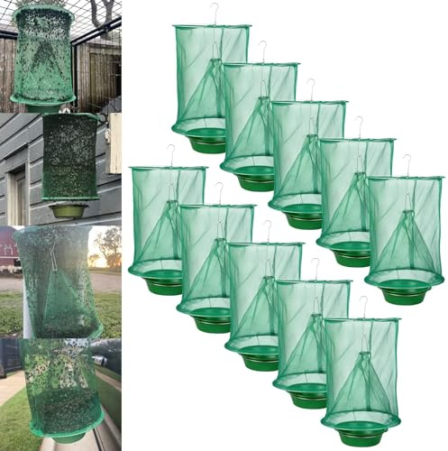 10 Pack Ranch Fliegenfallen Outdoor Hängend, Stabile Pferdefarm Fliegenfalle, Wiederverwendbarer Fliegenfänger Killer, Fliegenjäger Abwehrkäfig für Scheunenobstgarten