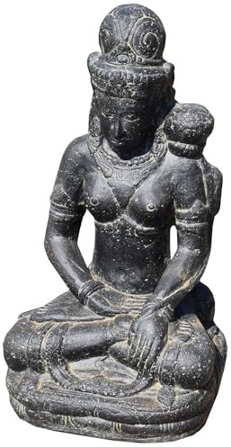 Teako Design Stonox Stein Skulptur Sitzende Göttin Agartala, Frostbeständige Gartenstatue, Spirituelle Steinskulptur für Haus und Garten, Wetterfest, für Gartenbereich geeignet