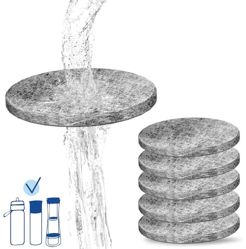 6-Pack NSF42 Certified Carbon Fiber Filter Discs – Compatible with Bottles & Carafes – Removes 99% Chlorine, Lead, PFAS & Microplastics – Improves Taste – Fast Filtration, Long-Lasting 5 μm Precision