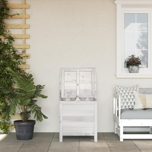 LAPOOH Gartentruhe Weiß 50x49x56,5 cm Massivholz Tanne, Gartenschrank, Gartenbox, Paketbox, Auflagenbox, Balkonschrank, Gartenkiste, Aufbewahrungsbox Outdoor, Kissenbox - 364749