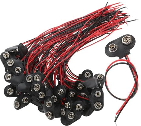 Angoily 50pcs 9v Battery Connector Clips 6cm Lead Cable for Electronics Diy Power Connection T-type Battery Cable Holder Suitable for Automotive and Speaker Wire Applications