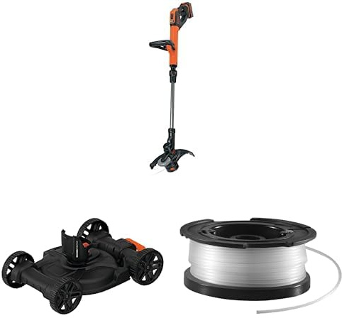 BLACK+DECKER Akku-Rasentrimmer 3-in-1 City Mähaufsatz CM100 + vollautomatische Einzelfadenspule