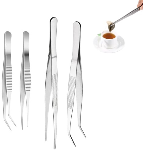 YanBous Pinzas curvadas versátiles, punta embotada de 12,5/20 cm, mango antideslizante, de acero inoxidable, juego de 4,ideales para acuariofilia, manualidades,cocina y reparaciones
