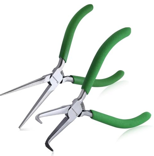 SPEEDWOX 2PCS Mini Bent Needle Nose Pliers with Teeth and Needle Nose Pliers for Jewelry Making 5 45-Degree Bent Long Nose Pliers with Serrated Jaw Needle Remover Pliers Fishing Tools