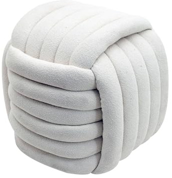 Rebecca Mobili Moderner Pouf, Knäuel-Pouf, Weiß, Polyesterstoff MDF, Originelles Design, Fußbank, für Wohnzimmer - Maße HxBxT: 45 x 50 x 50 cm - Art. RE7050