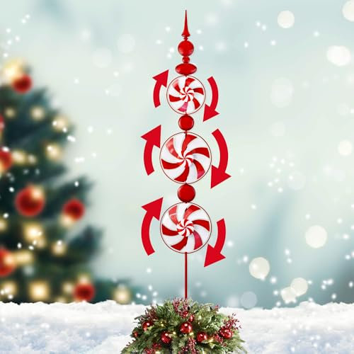 Moulin à vent rouge bonbon Décorations de Noël en métal de 132,1 cm, décoration d'extérieur pour cour et jardin, pelouse, décorations d'extérieur pour Halloween et pelouse