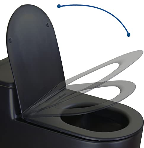 Black D Shape Toilet Seat with Soft Close Quick Release Easy Installation 360 * 460Mm