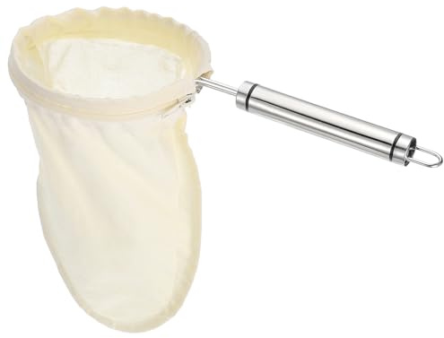 sourcing map 1 Pcs Cloth Coffee Filter Bags, Coffee Sock Filter, Reusable Coffee Strainer with Stainless Steel Handle, Small, Yellow