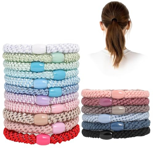 17 stycken hårsnoddar original, hårsnoddar flickor elastiska flätgummi utan metall flätat hårsnodd armband för kvinnor för tunt tjockt medium långt hår