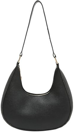 XSDSLS Borsa a tracolla con pochette per donna Borsa a mano a mezzaluna Hobo in pelle PU Borsa da ascella per donna Mini borse con chiusura a cerniera Borsa a mano in pelle PU vegana (Nero)
