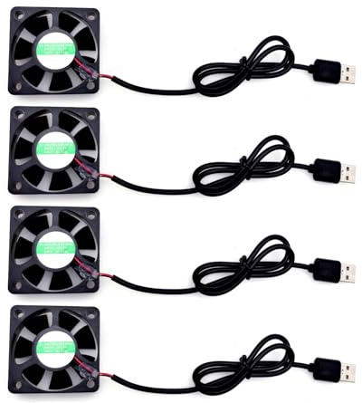 JZK 4 unidades de 50 x 50 x 15 mm DC 5 V Mini USB Ventilador 50 mm, 5500 rpm, 0,17 A, 5015 Rodamientos de bolas pequeño DC sin escobillas 5 cm para refrigeración o ventilación, ventilador de impresora