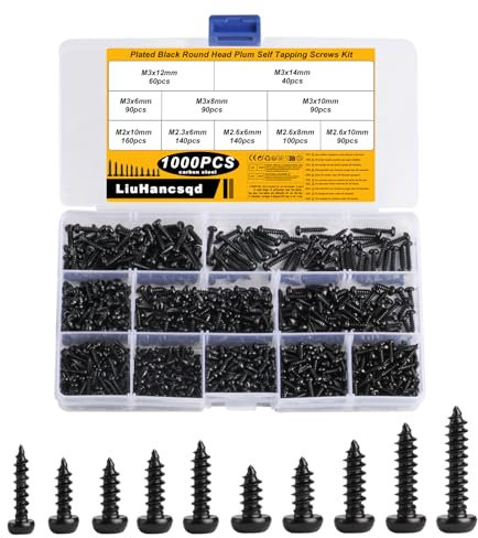 1000 Stk Blechschrauben Selbstschneidende Schrauben, TORX Schrauben Schwarze, M2 M2,3 M2,6 M3 Karosserieschrauben, Bohrschrauben, Linsenkopfschrauben Torx Flachkopf Schrauben, Holzschrauben