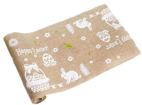 Wambere Tischläufer aus Kunstleinen,Ostern Tischdecke Tischläufer Ostertischläufer Frühlingstischläufer Ostertischdecke Bestickte Tischtuch Tischdekoration für Ostern Party Heimdekoration,28x270cm,C