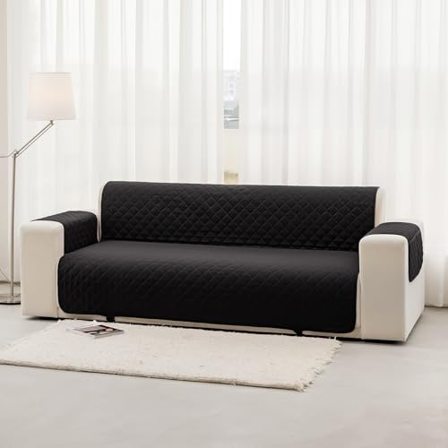 Homebliss Funda de Sofa 3 Plazas 170 cm Impermeable, Fundas de Sofa Anti Gatos con Brazos, Protector Sofa Universal Reversible, Negro
