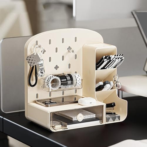 Pegboard Lochplatte Kunststoff Schreibtisch-Organizer-Regal mit Stecktafel, Aufbewahrungsbox für Schreibwaren, für Büro-Schreibtisch, Schreibtisch, Werkbank(White)