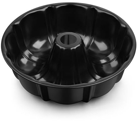 HaWare 10inch Fluted Cake Tin, Non-Stick Carbon Steel Ring Cake Pan for Baking, Birthday Round Tube Mould, Hollow Design, Healthy & Non-Toxic, Release& Clean Easily -26cm, Black