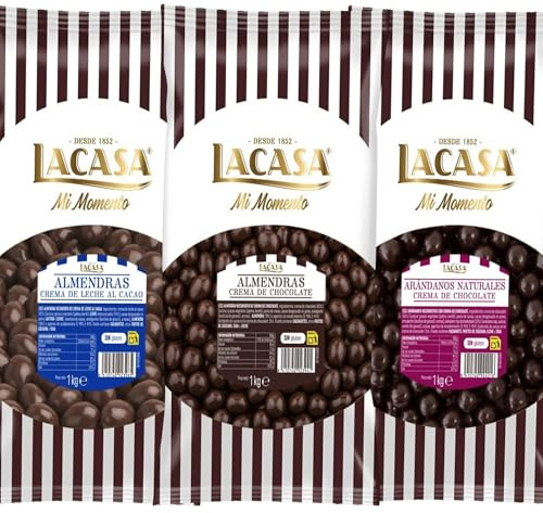 Lacasa Pack 3kg de bolas: Almendra con chocolate Negro,Almendra con chocolate con Leche,Arándanos con chocolate Negro