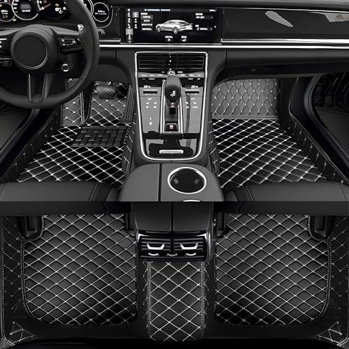 Anpassen Fussmatten Auto - Personalisierte 3D PU-Leder Allwetter Fußmatten, Wasserdicht & rutschfest, Kompatibel mit 99% AutoMarken Modellen (Schwarz Weiß, Diamant einfarbig)