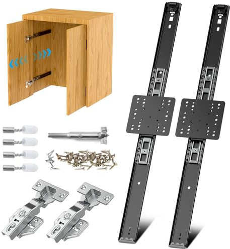 Sliding Hidden Door Track, Pocket Door Hardware, Smooth Gliding Pocket Slides with Hinges for Cabinet and Recessed Doors (Black, 24inch-1set)